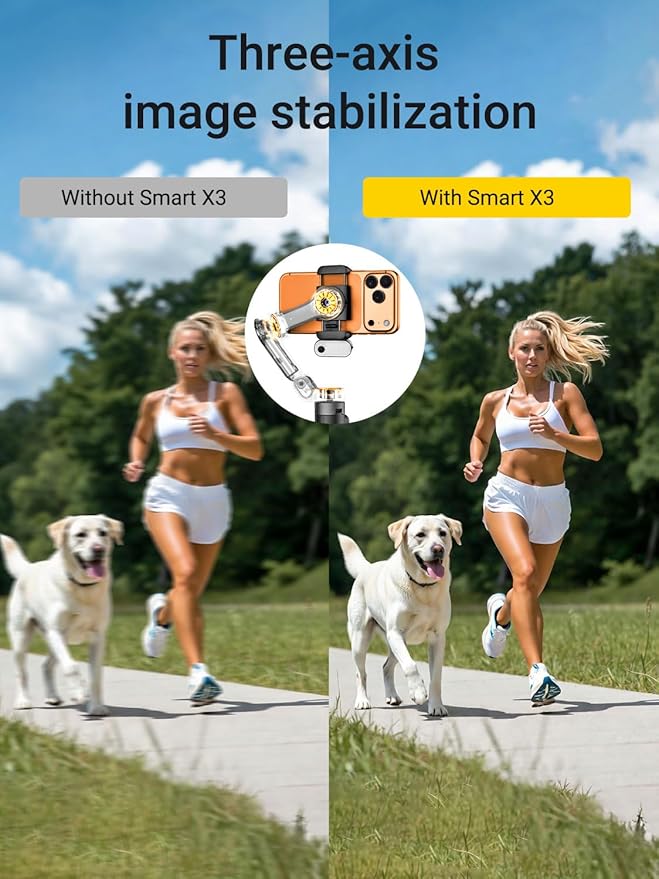 AOCHUAN AI Face Tracker Gimbal Stabilizer for iPhone w/Magnetic Remote, 360° Pan Rotation 3-Axis Gimbal for iPhone, Stabilizer w/Light, Built-in Extension Rod & One-Touch Open Tripod, Volg, Sport