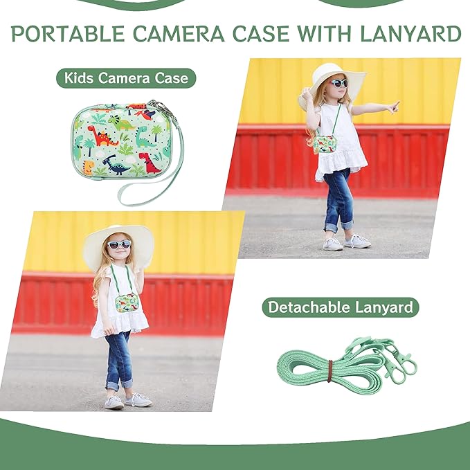 Leayjeen Kids Camera Case Compatible with Goopow/Mgaolo/HOOMOON/Hangrui Kids Camera Toys and Children Digital Video Camcorder Camera,Best Christmas and Birthday Gifts -Green Dinosaur(Case Only)