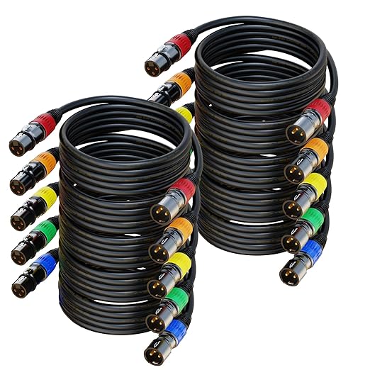 XLR Cables 50FT 10Packs, XLR Microphone Cable Male to Female Gold-Plated 3-Pins Compatible with Microphones, Stage Lighting, Speaker Systems and More