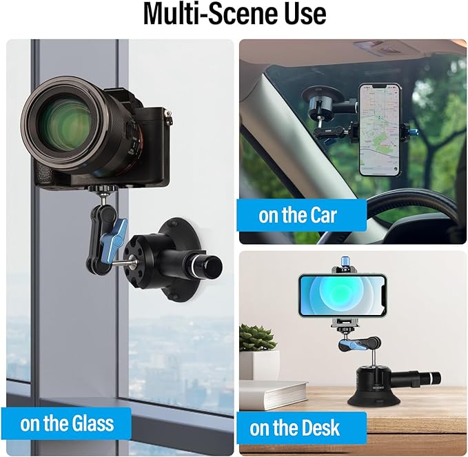 SIRUI Suction Cup Mount for Camera and Phone, Air Pump Vacuum Suction Cup with Magic Arm, Phone Holder, 360°Rotating Double Head Windshield Window Mount for GoPro, for Insta360, for DJI Action, MA-SC