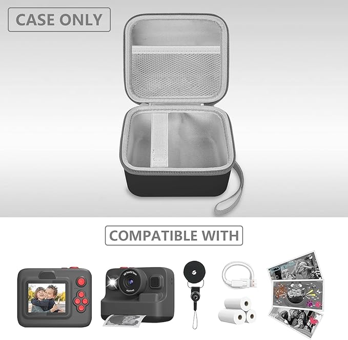 Leayjeen Kids Camera Case Compatible with Dylanto/GKTZ/HiMont/CAMCLID/ESOXOFFORE Kids Instant Print Camera, for 1080P Printed Photos,Christmas Gifts and Birthday Gifts for Kids（Black）(Case Only)