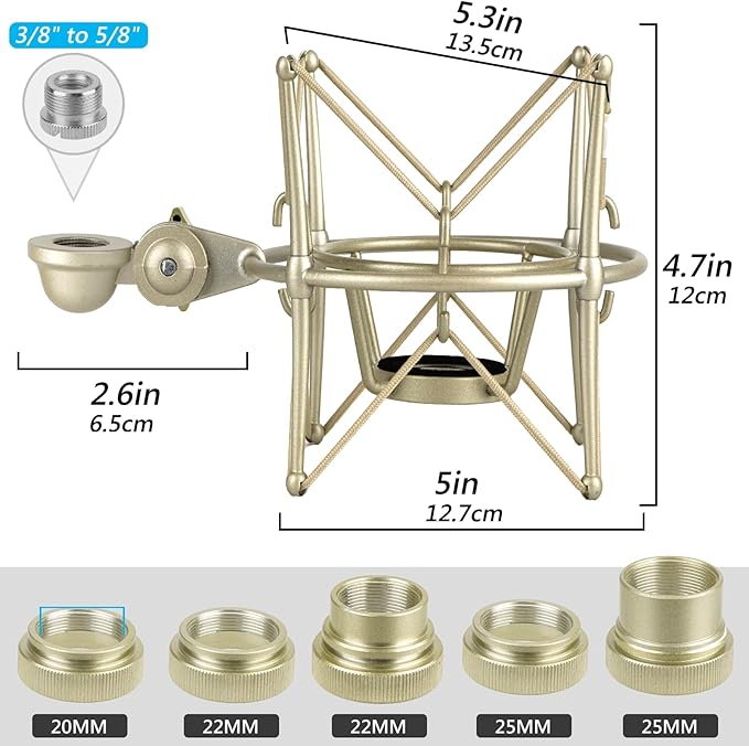GEEKRIA for Creators Microphone Shock Mount Compatible with Neumann TLM 103, TLM 102, U 87 Ai, TLM 67 Mic Anti-Vibration Suspension Adapter Clamp Mic Holder Clip (Champagne/Metal)