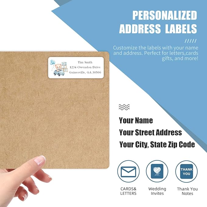 Address Labels Personalized Return Address Labels, 2.6" x 1" Baby Shower Custom Mailing Label for Envelopes (30-1200) Customized Self Adhesive Stickers Printable Mail Envelope Adress Label, White