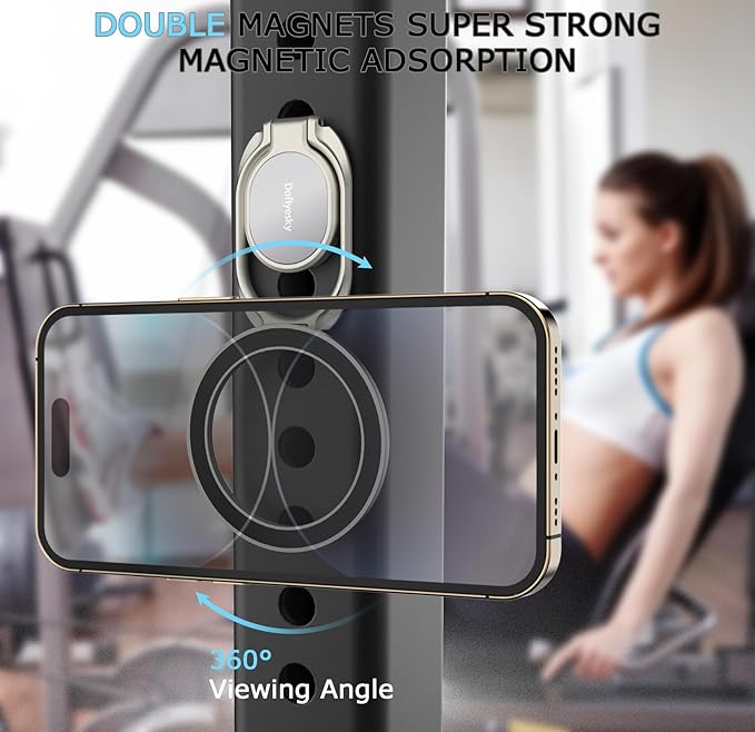 Magnetic Phone Grip for MagSafe Ring Holder, Metal Double Adjustable Gym Finger Ring Grip Kickstand, Removable Phone Grip for iPhone, iPad and Smartphones (Natural Titanium)