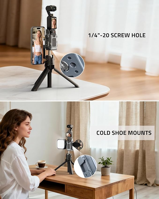 Magnetic Mount Stand Compatible with DJI Osmo Pocket 3,Magnet Suction Case Holder,Protective Cage,Pocket 3 Accessories Handle Grip with Cold Shoe Mount for Vlog,Gym,Travel,Any Metal Surface