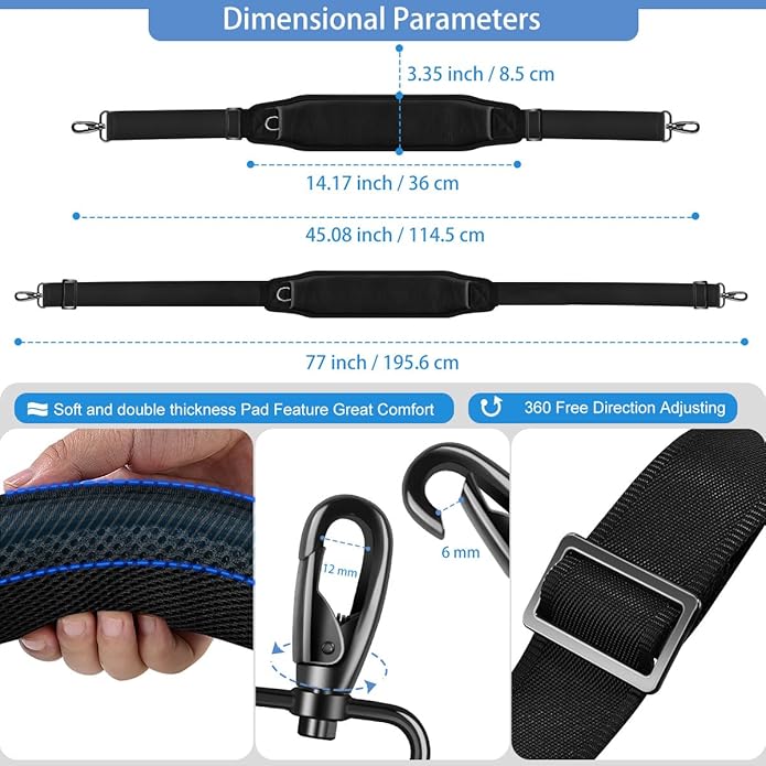 77-Inch Shoulder Strap For Bags Featuring An Ultra-Cushion Breathable Pad, And Double Adjustable Buckles For Versatility