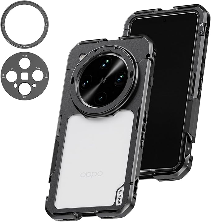 NEEWER Find X8 Ultra Phone Cage, Quick Release Video Rig Stabilizer for Recording Vlogging Filming with 67mm Filter Ring & 17mm Lens Backplate, Compatible with Oppo Find X8 Ultra, Black, PA147