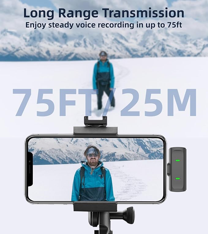 Wireless Lavalier Microphone for iPhone USB C Lav Mic for iPhone 15 16 Android Phone Microphone Video Recording TikTok Vlog Noise Canceling Clip On Microphones with Charging Case 35H Battery Life