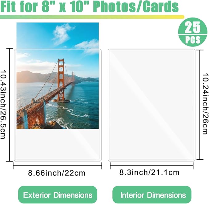 25PCS 8" x 10" Clear Rigid Card Sleeves – Waterproof Hard Plastic Protectors for Postcards, Prints, Photos, Trading & Sports Cards – Top Load Jumbo Sheet Holders