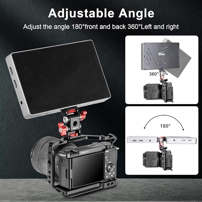 FOMITO Aluminum Alloy Dual Head 1/4'' Screw and 1/4''(3/8'') Screw hole , DSLR Rabbit cage Monitor Bracket with Adjustable Damping Photography Expansion Accessories Red Color
