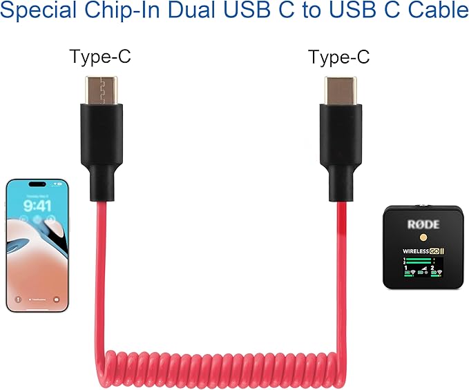 Mic Adapter for Rode Wireless GO 2 ME Pro Micro USB C to USB C Microphone Cable, for Hollyland Lark M1 / M2 / MAX / 150 / M1 / MAX Duo DAC Coiled Cable for PC Computer Android iPhone 15 16