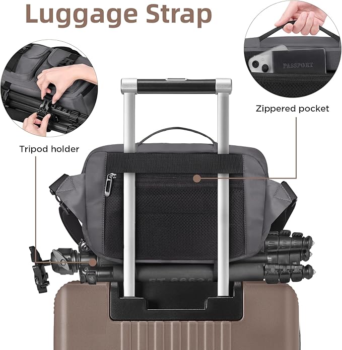Camera Sling Bag,DSLR Camera Bag with Tripod Holder,Waterproof Camera Shoulder Crossbody Bag for Photographers (Grey)
