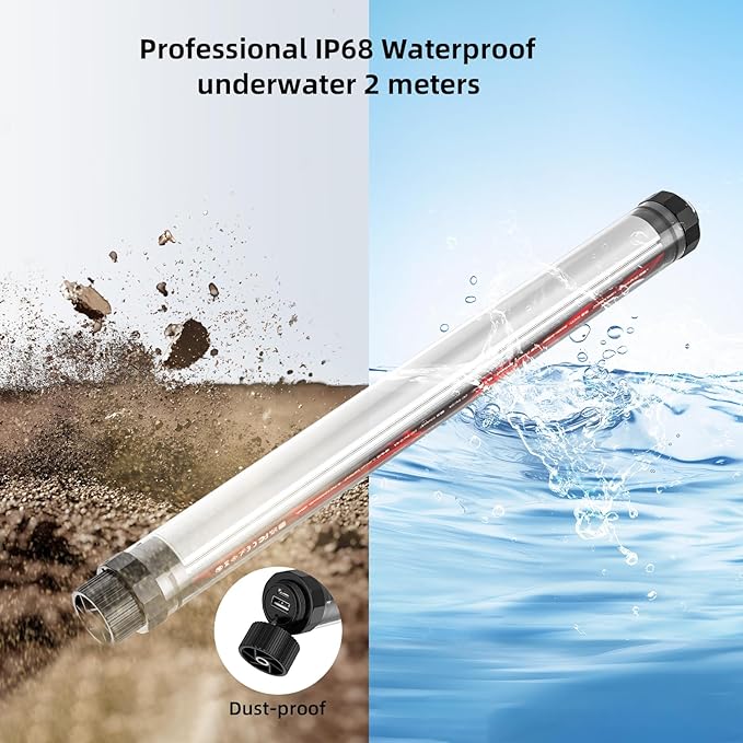 RGB LED Photography Light 10400mAh Battery Powered Tube Light Waterproof IP68 Full Color RGB Portable Lighting Wand Stick for Video Recording Studio, 12 Lighting Modes, 3000K 6000K CRI95+