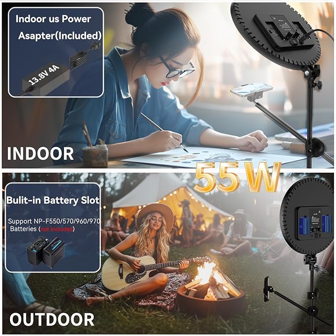 Large Ring Light Professional 55W with 72" Tripod Stand,Full-Screen Selfie Ring Light All-Purpose Stand for Live Stream, YouTube, TikTok, Video Recording with Remote (red-001,13)