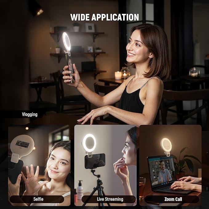 NEEWER Entry Level Version 3.8" Ring Light, 3W Clip on Phone Selfie Lighting for iPhone Laptop Desk Computer Webcam Video Conference Zoom Vlog Recording Streaming Makeup, 3 Modes CRI80 600mAh, NR5