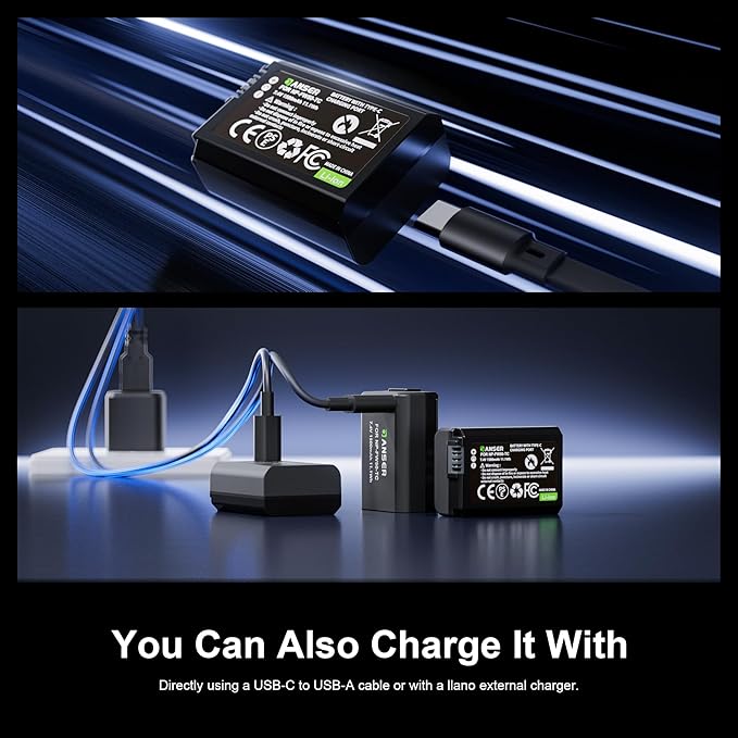 3-Pack FW50 Replacement Battery with Type-C Direct Charging for Sony A7III/A7II/A7RIV/A6500/ZV-E10/Alpha A6000/A6500/A6300 /A5100/A5000 RX10 II Cameras