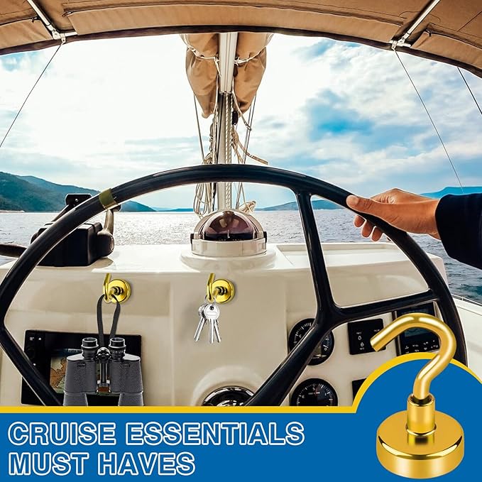 LOVIMAG Cruise Essentials, 30lbs Door Magnets, Yellow Magnetic Hooks for Cabins, Hanging, Refrigerator - 12 Pack