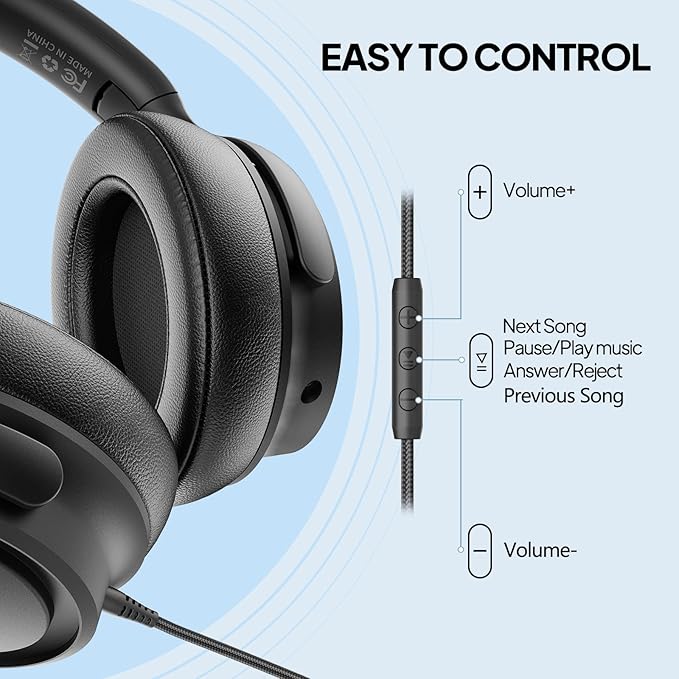 Wired Over-Ear Headphones with USB C Connector, Hi-Fi Stereo Sound, Noise-Isolating Ear Cups, Comfortable Fit for USB C Devices (No Bag, Black)
