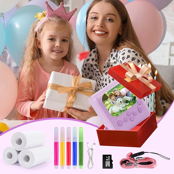 Kids Instant Print Camera,1080P Digital Camera for Kids with 32GB Card & 3 Rolls Printing Paper,4 6 7 8 9 10 Year Old Girls Boys Christmas Birthday Gifts, Instant Print Toys for Girls 6-8 8-10(Purple)