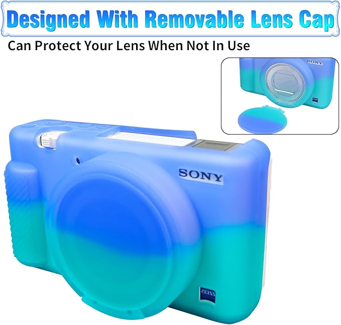 Easy Hood Camera Case for Sony ZV-1, Soft Silicone Cover Camera Sleeve Body Skin Protective Case with Removable Lens Cap for Sony ZV1 Digital Camera, Blue Green