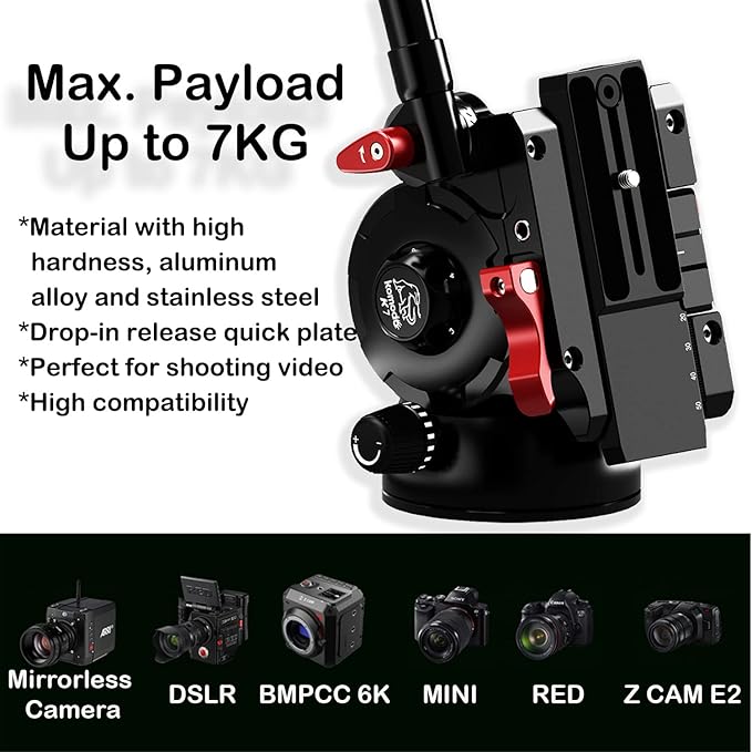 IFOOTAGE Video Tripod Head K7,Professional Heavy Duty,Five Step Dynamic Balance,Aluminum Alloy Fluid Head,Compatible for Sony G Master QR Plate,Content Creation,Vlogging,Video,Max Payload 15.4lb/7KG