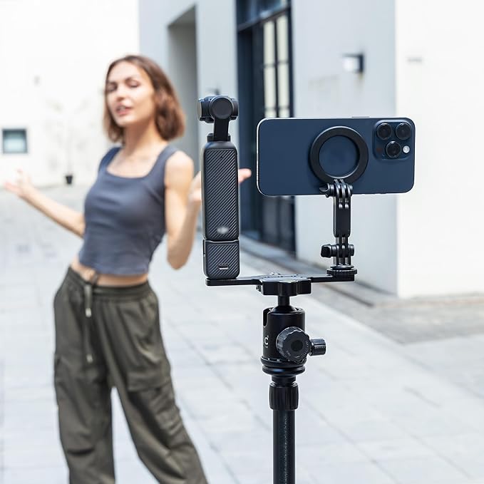 JJC Pocket 3 Magnetic Phone Mount with 1/4" 20 Screw & Thread, Phone Holder for Insta360 X5 X4 X3 / Pocket 3 / Xtra Muse Accessories, Compatible with Arca-Swiss Standard, Tripod & Expansion Mount