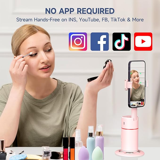 Auto Face Tracking Phone Holder, Gesture Control & Remote, Face Tracking Tripod 360 Rotation Body Phone Camera Mount Smart Shooting Holder, Cell Phone Selfie Stick Tripod, Expandable Pole (Pink)