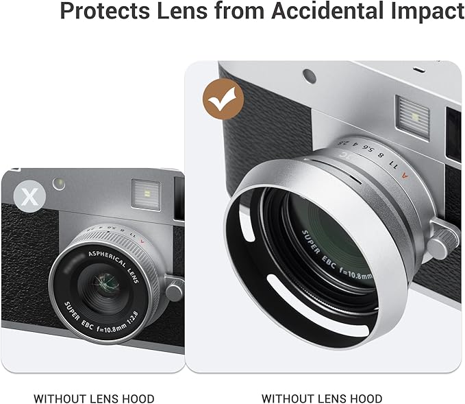 JJC Metal Lens Hood Sun Shade with 37mm Filter Adapter Ring for Fuji Fujifilm X Half XHalf Digital Camera, X Half Camera Lens Protector & Filter Converter, Black Color