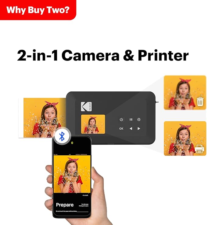 KODAK Mini Shot 2 Retro 4PASS 2-in-1 Instant Camera and Photo Printer (2.1x3.4 inches) + 8 Sheets, Yellow