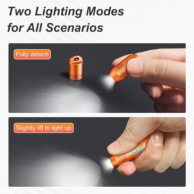 EDC Mini Flashlights High Lumens LED Pocket Keychain Magnetic Activation Flashlight Type-C Rechargeable Small Flashlight Long Battery Life & Long Illumination Distance (2, Orange)