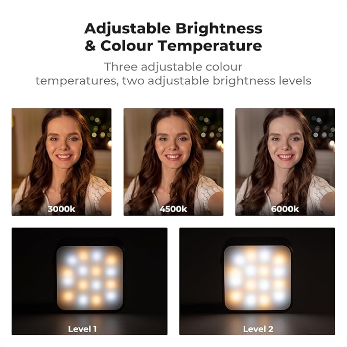 K&F Concept Magnetic Mini Light for DJI Osmo Pocket 3, 1W USB C Rechargeable Auxiliary LED Fill Lighting, Color Temperature 3 Levels Adjustable 3000K/4500K/6000K, Brightness 2 Levels Video Lamp