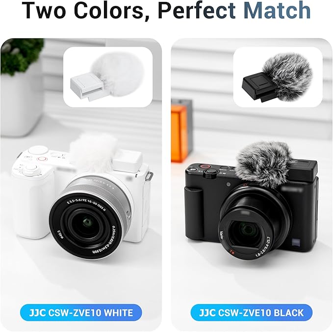 JJC Cold Shoe Wind Muff for Sony ZV-E10 II ZVE10 ZV-1F ZV1F ZV-1 II ZV1 ZV-E1 ZVE1 Vlog Cameras, Furry Windshield with Cold Shoe Mount Adapter for LED Light Microphone Attachment Vlogging Accessories