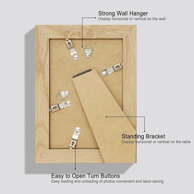 4x6 Picture Frame Set of 4, Made of Real Glass and Natural Oak Wooden Frame, 4 by 6 Photo for Wall or Tabletop - Display Picture 3.5x5 with Mat or 4x6 Without Mat