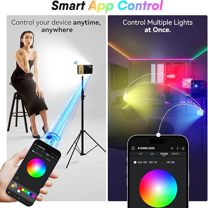 Moman Small LED Camera Light 40W, Full RGB Video Lights with Diffuser, App Control, 2500-9000K, CRI 97+, USB-C Fast Charging, Portable Photography Fill Light for Sony Canon Video Recording