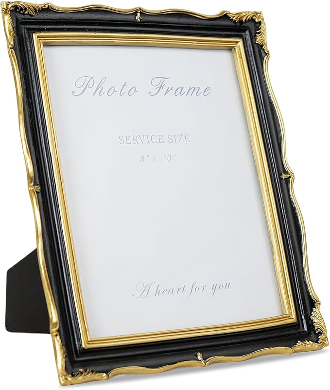 Cuspin 8x10 Picture Frame Black and Gold Frames, Ornate Textured Hand-Crafted Resin Photo Frames with Glass Front, 8 by 10 Decorative Picture Frame for Wall & Tabletop, Vintage Home Decor