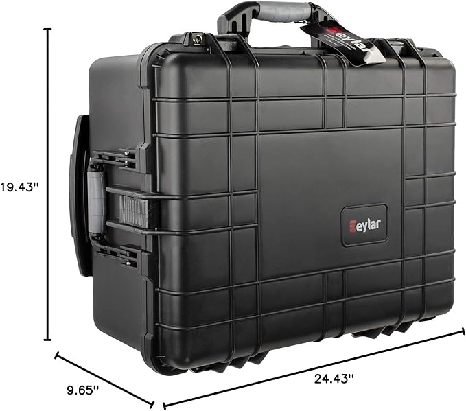 Eylar Medium 24" Protective Roller Camera Hard Case for Cameras, Drones, Tools, and AV Equipment with IP67 Waterproof, Shock Resistant, and Customizable Foam Inserts (Black)