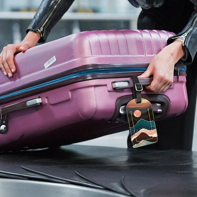 2 Pack Luggage Tag Suitcase Tags PU Leather Identifiers Privacy Cover Luggage Tags Aesthetic Cute Travel Bag Labels for Women Girls Men-Mountain