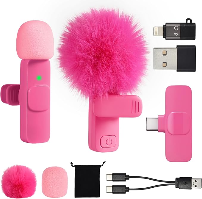 Mini Microphone for iphone Android Phone Tablet ipad PC, Usb C Wireless Lavalier Mic for Video Recording Vlogging Youtube Tiktok Podcast Interview content creators, Type C Tiny Microphones Rose Pink