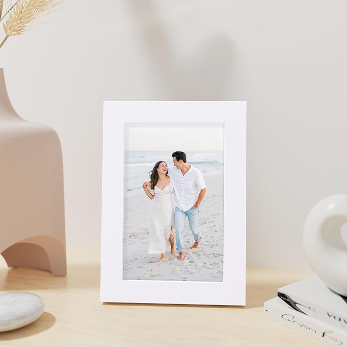 Vittanly 4x6 Picture Frame, Made of Solid Wood and Shatterproof Plexiglass, Wooden Photo Frame for Wall Mounting or Tabletop Display, Picture Frame for Home Decor with Stand, White, 1 Pack