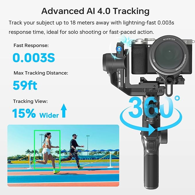 FeiyuTech SCORP Mini 3 [Kit] Gimbal Stabilizer for Mirrorless Cameras&Smartphone, 4.41lbs Payload, Built-in AI Tracking, Quick Vertical Shooting, for Sony/Canon/Nikon/Fujifilm/DJI Action/Gopro/iPhone