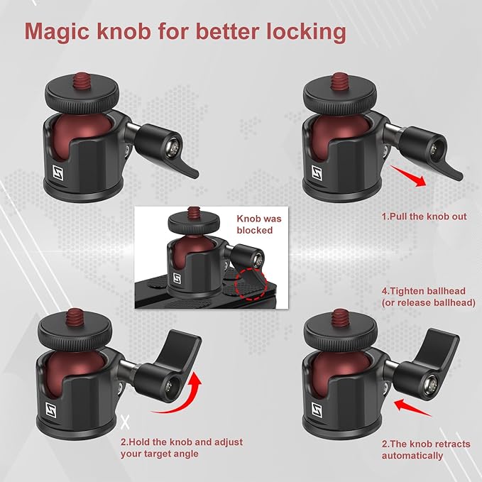 SIOTI Mini Ball Head Mount Adapter, Compatible with Monopod/Digital Card Camera/Microphone/Smart Phone/Action Camera/Flash/LCD (UM22)