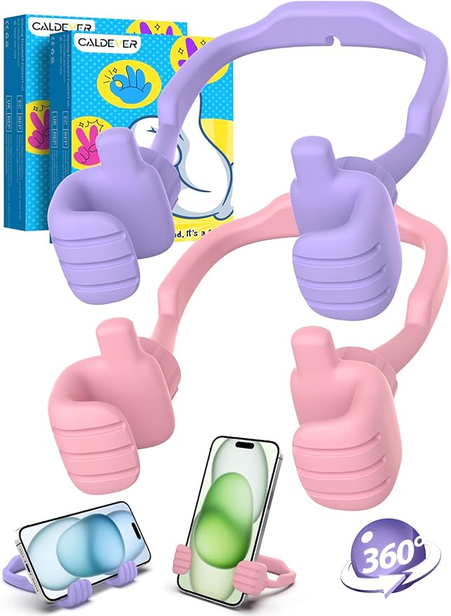Easter Gifts for Kids Teens Girls Boys Adults Cell Phone Stand: UPGRADE Adjustable Thumbs Up Lazy Phone Holder for Desk Cool Gadgets Fun Easter Basket Stuffers for Kids Teenager Women Purple&Pink