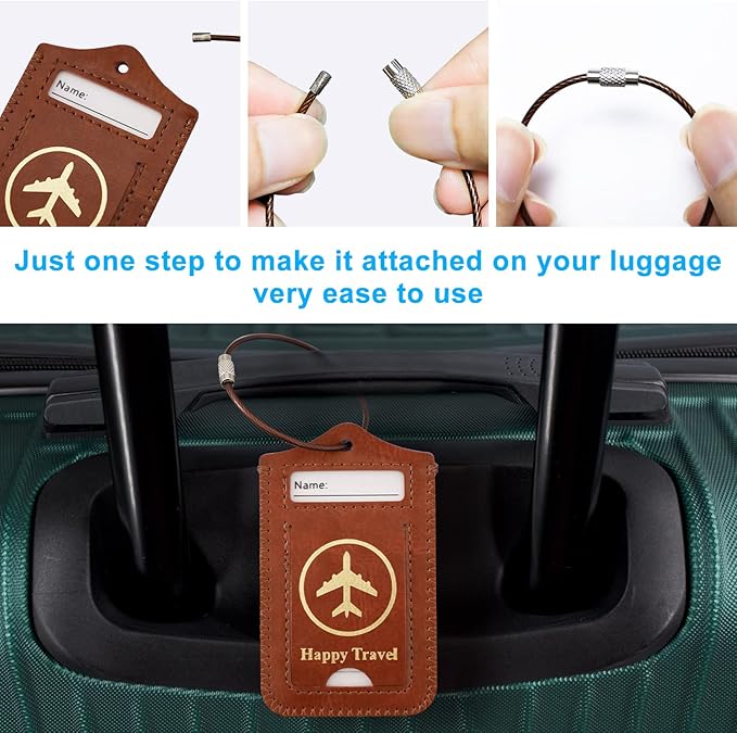 Luggage Tags, ACdream Leather Case Luggage Bag Tags Travel Tags 2 Pieces Set, Brown