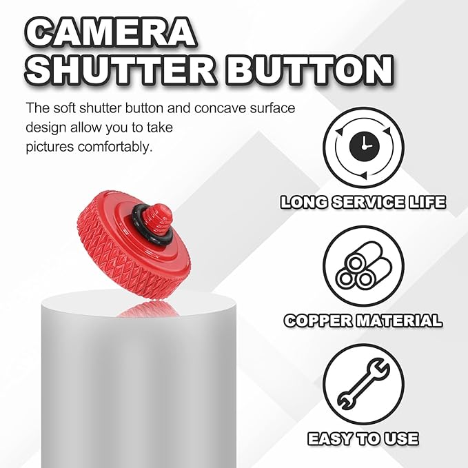 PATIKIL Camera Shutter Button, 4 Pack 12mm Concave Surface Shutter Release Buttons Pure Copper Camera Button for Nikon for Fujifilm for Leica DSLR/SLR, Red