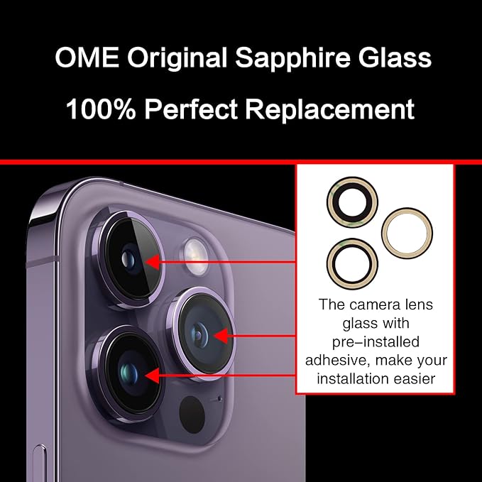 ASDAWN Back Rear Camera Lens Glass Replacement for iPhone 14 Pro 6.1 Inches with Pre-Installed Adhesive, ASDAWN Back Camera Lens Glass kit with Installation Manual + Repair Tool Set