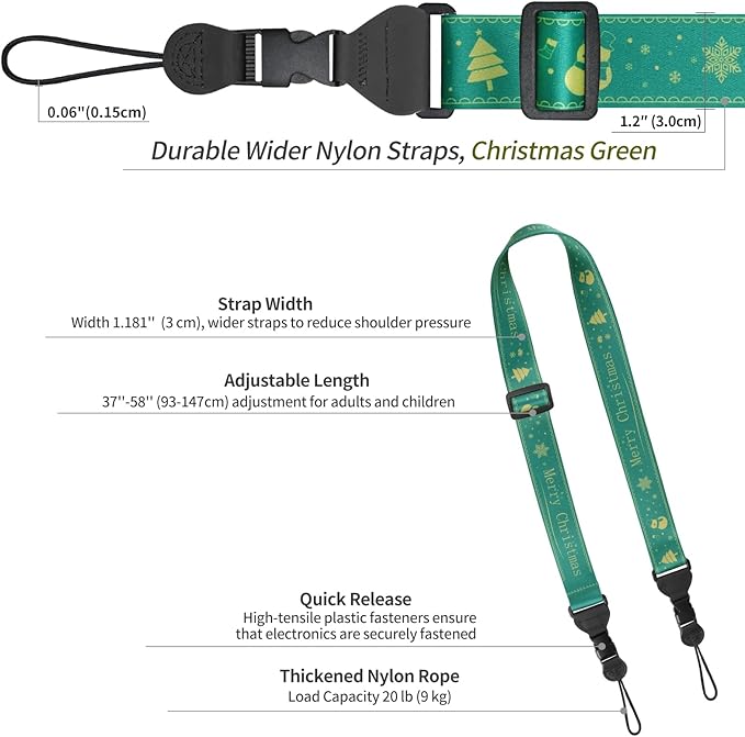 5Pcs Christmas iPad Strap, Adjustable Camera Neck Strap, Comfortable Shoulder Strap for Bags, Cellphone Tablet, Camera, Binocular, An Excellent Christmas Gift Choice -Green