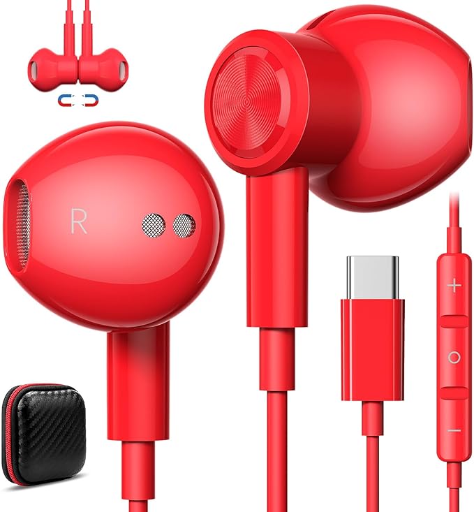 USB C Headphones with Microphone for iPhone 17 Pro Max 17e 16e 16 15 Plus,Type-C Headphones for Google Pixel 10a Wired Earbuds Magnetic Sport Earphone for iPad/OnePlus 15/Samsung S26 S25 Flip 6 Fold 7