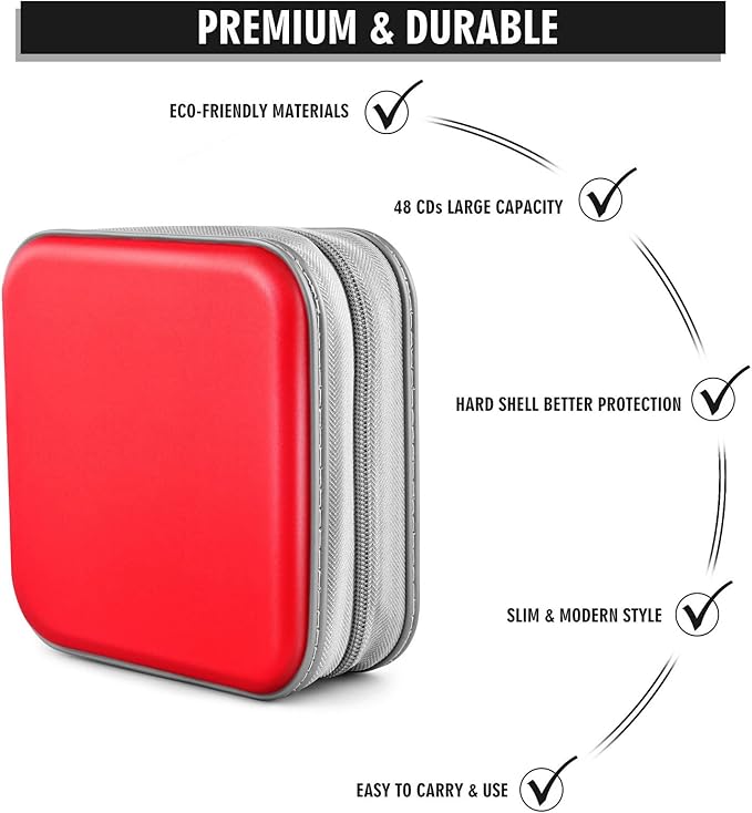 Bivisen DVD Case Wallet Holder Binder - 48 Capacity CD/DVD Cases Storage Holder Binder Organizer Wallet Book for Car, Home, Travel (Red)