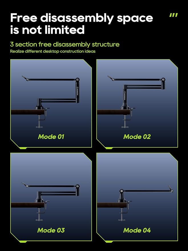 Low Profile Mic Arm, 360° Rotatable Microphone Boom Arm Mic Stand for Fifine AM8 K669B Blue Yeti HyperX shure sm7b SoloCast AT2020, with Mic Clip 3/8" to 5/8", Black