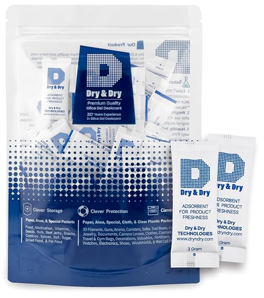 Dry & Dry 3 Gram[100 Packets] Food & Pharmaceutical Safe Silica Gel Packs Desiccants - Rechargeable Tyvek® Silica Gel Packets, Moisture Absorbers, Desiccants Packets, Silica Gel